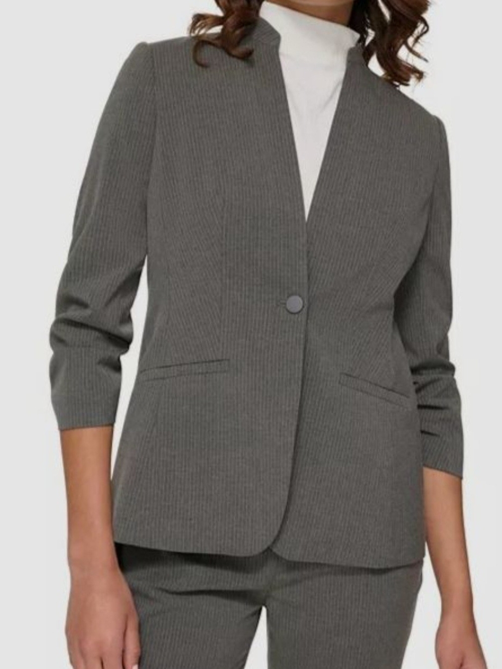 Gray Collarless Single-Button Women’s Blazer